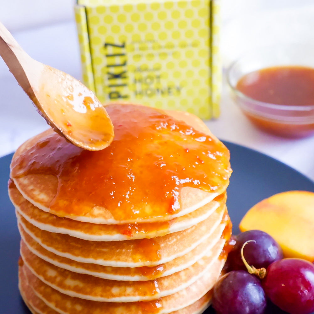 Buttermilk Pancakes with Alexandra's Pikliz Infused Hot Honey